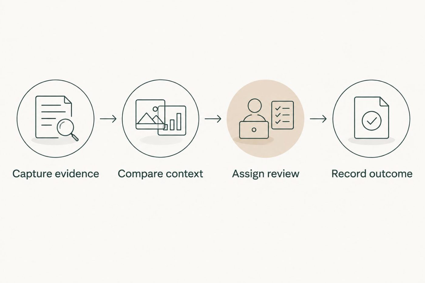Workflow from capturing support evidence to recording the account owner's review outcome