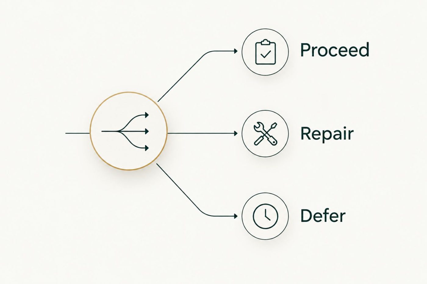 Three assessment outcomes: proceed, repair, or defer